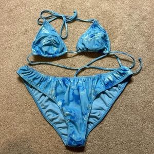 Pacsun LA Hearts Blue Tye Dye Bikini Set